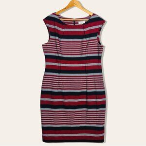 Calvin Klein Cap Sleeve Horizontal Striped Casual Knee Length Sheath Dress 14